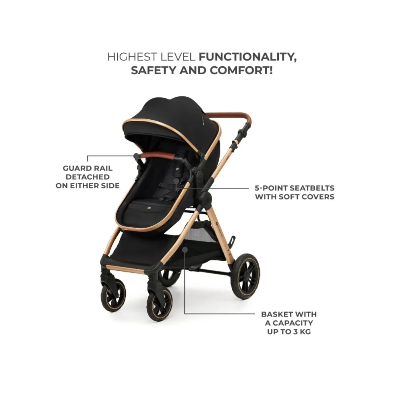 Kinderkraft Esme Pro 3-in-1 Travel System with Mink Pro Car Seat - Pure Black
