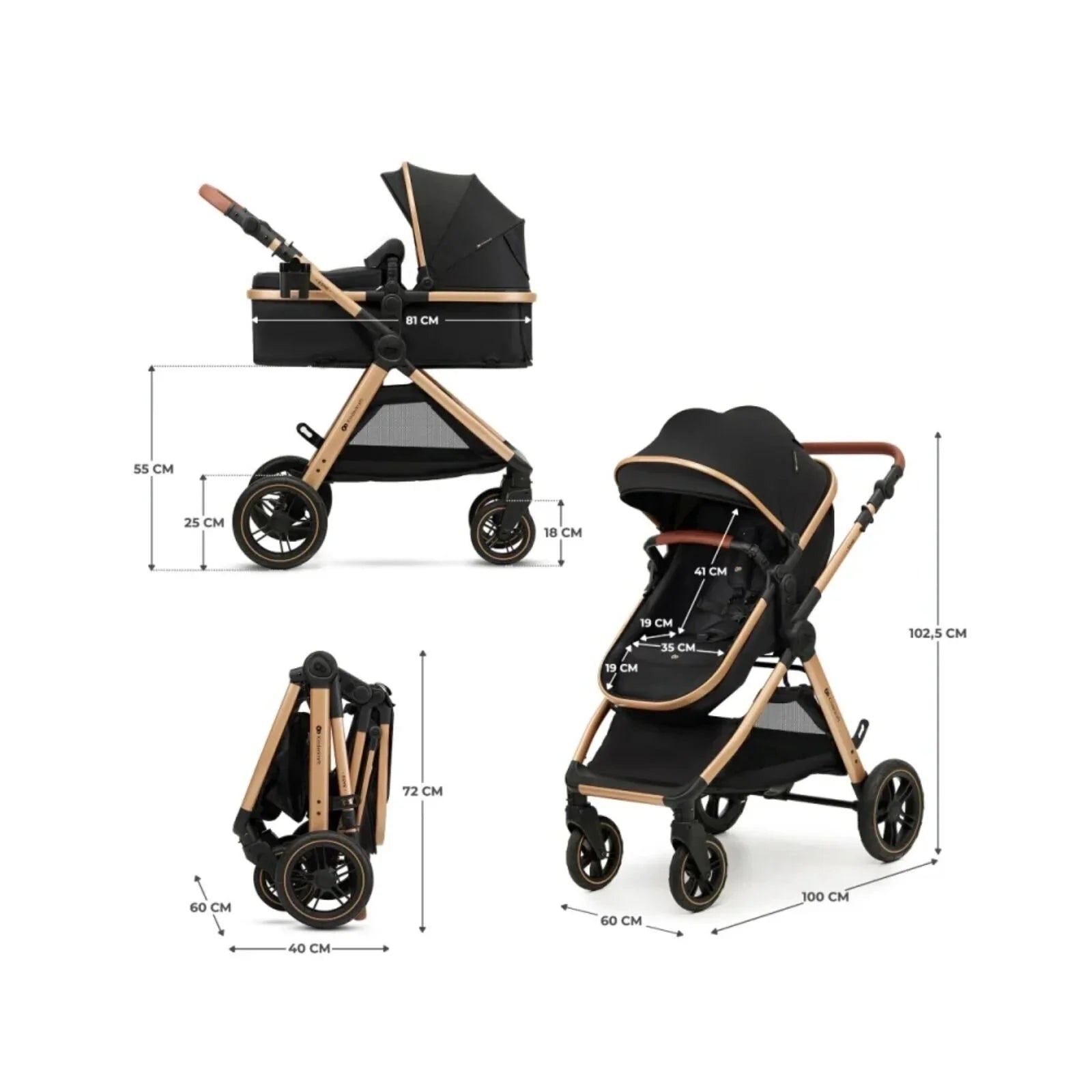 Kinderkraft Esme Pro 3-in-1 Travel System with Mink Pro Car Seat - Pure Black