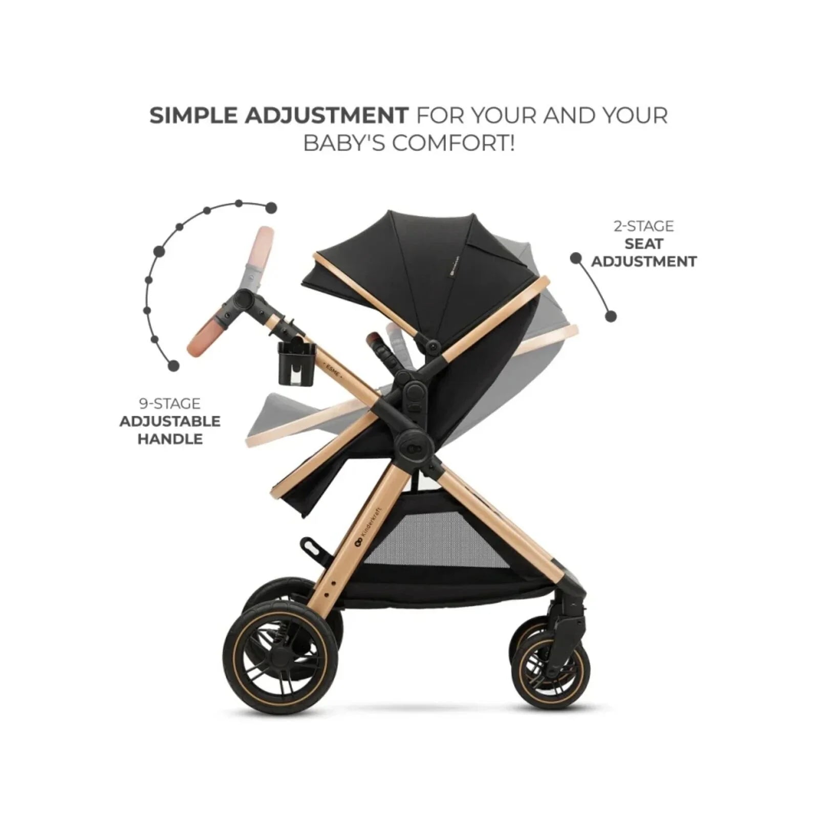 Kinderkraft Esme Pro 3-in-1 Travel System with Mink Pro Car Seat - Pure Black