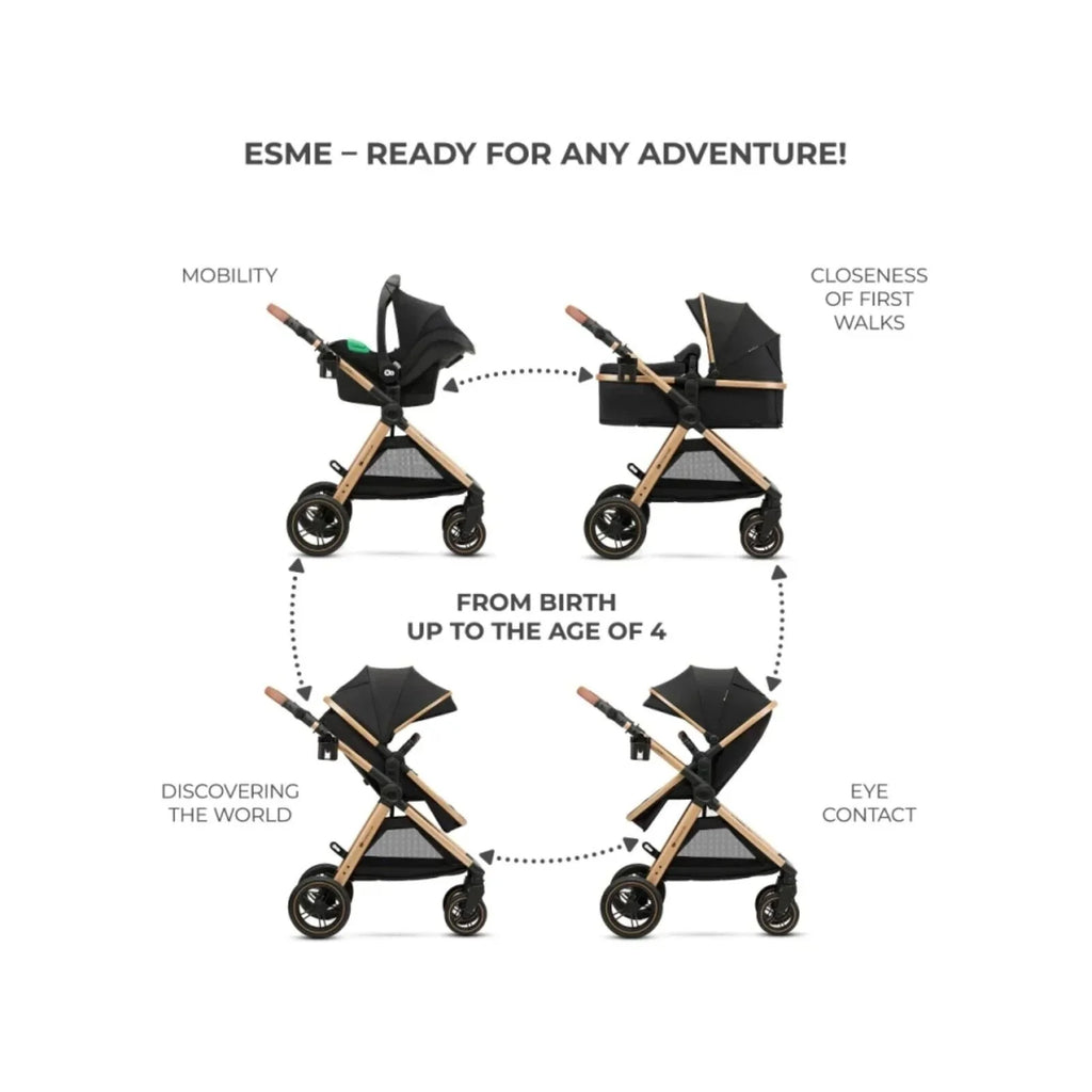 Kinderkraft Esme Pro 3-in-1 Travel System with Mink Pro Car Seat - Pure Black