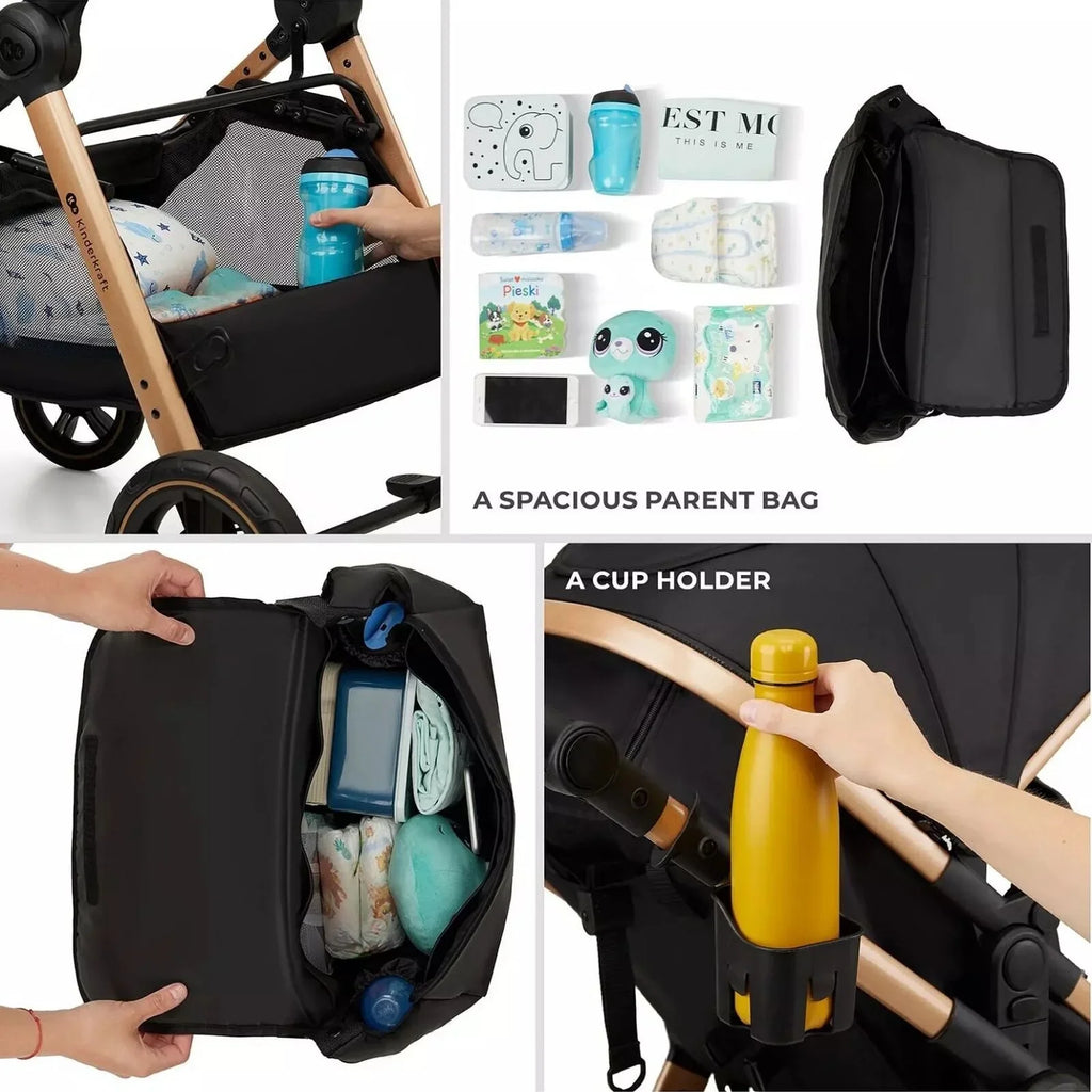Kinderkraft Esme Pro 3-in-1 Travel System with Mink Pro Car Seat - Pure Black