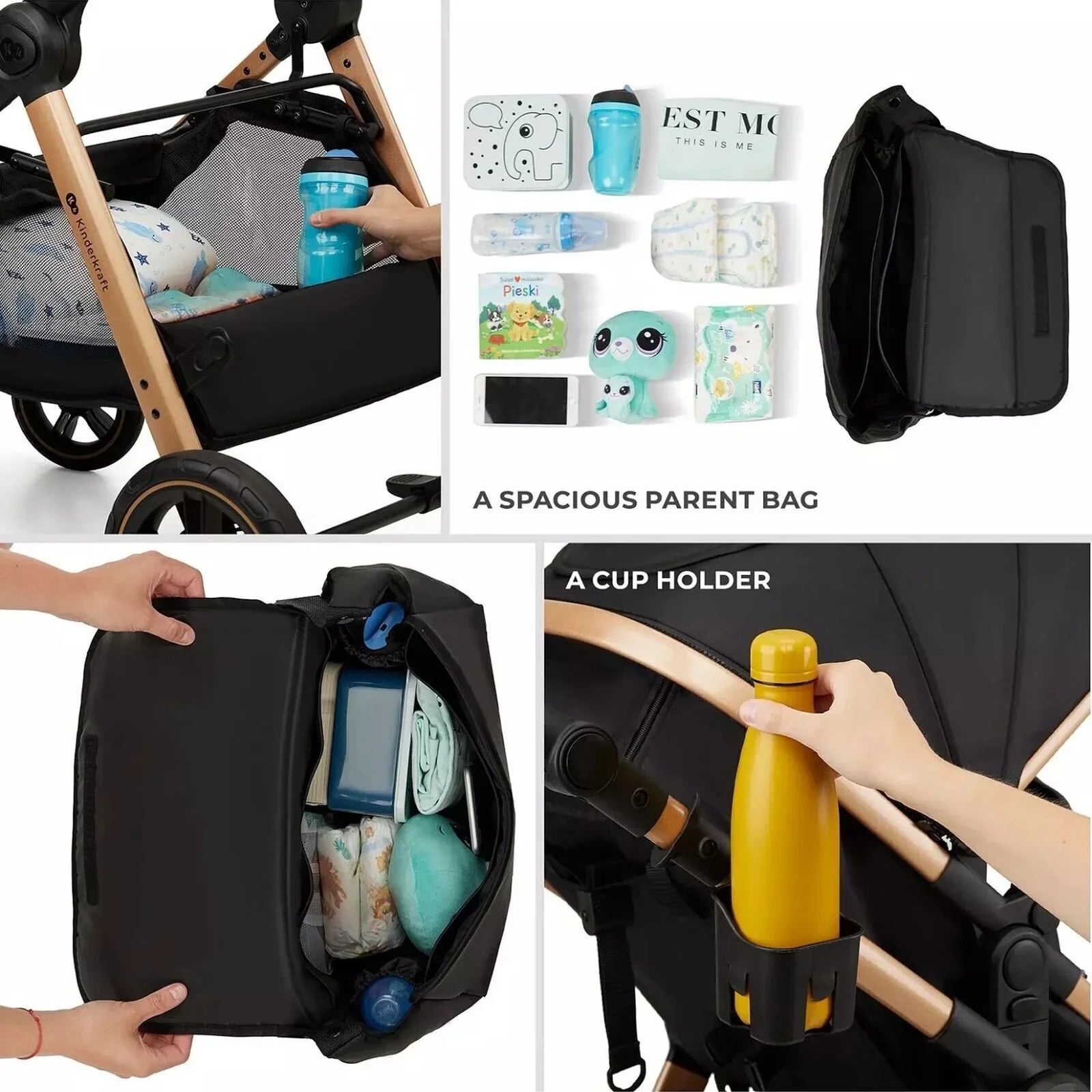 Kinderkraft Esme Pro 3-in-1 Travel System with Mink Pro Car Seat - Pure Black