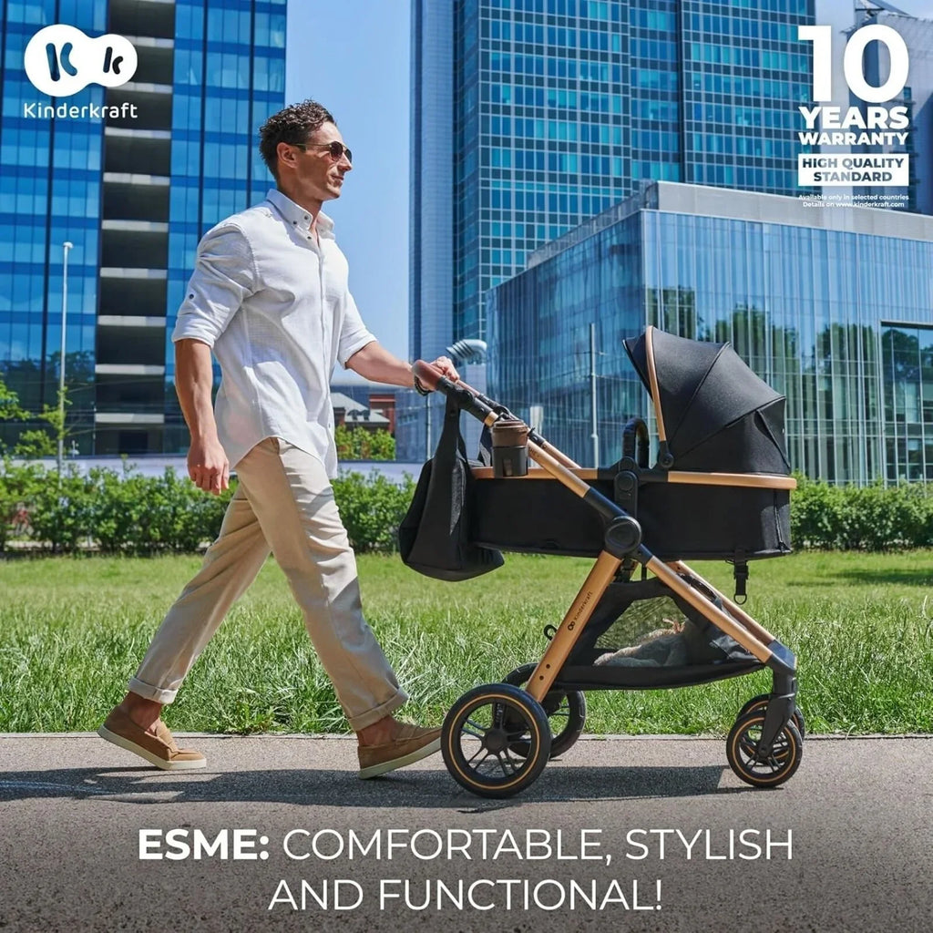 Kinderkraft Esme Pro 3-in-1 Travel System with Mink Pro Car Seat - Pure Black