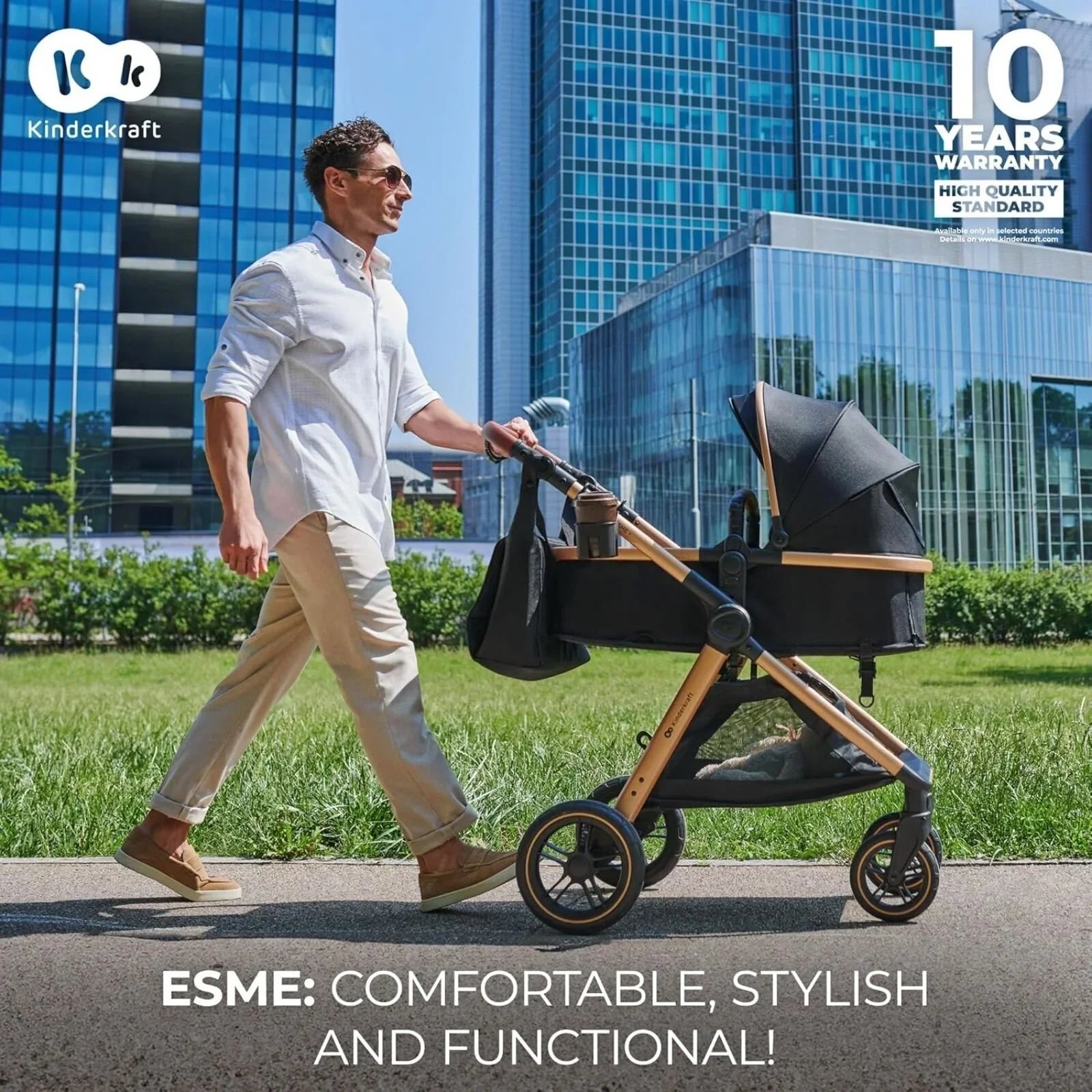 Kinderkraft Esme Pro 3-in-1 Travel System with Mink Pro Car Seat - Pure Black