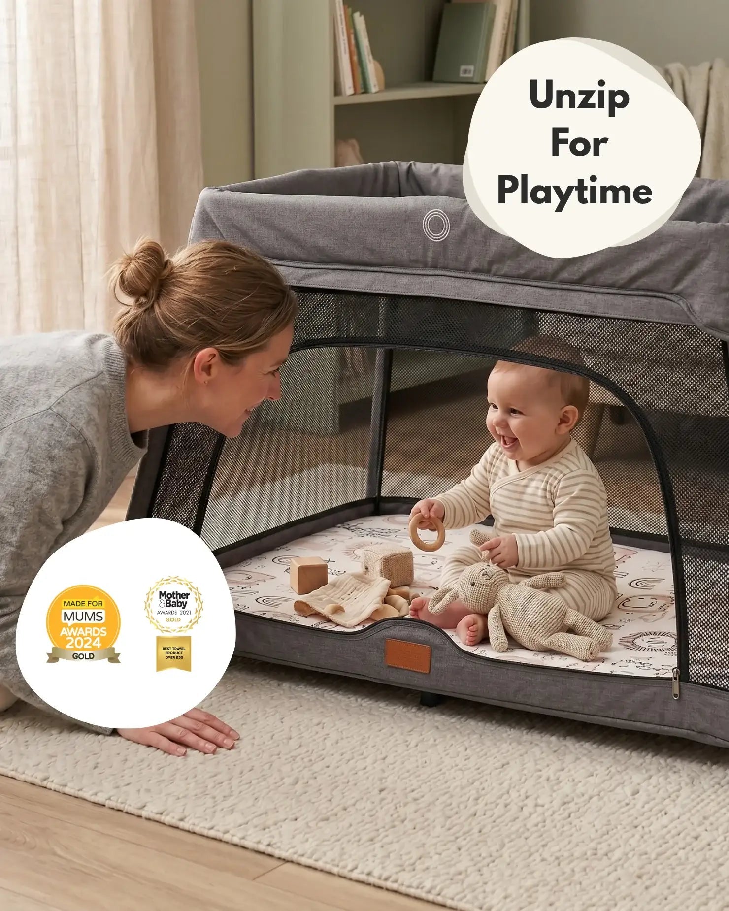 Airpod 3 Travel Cot Includes Newborn Bassinet Insert - Dark Grey