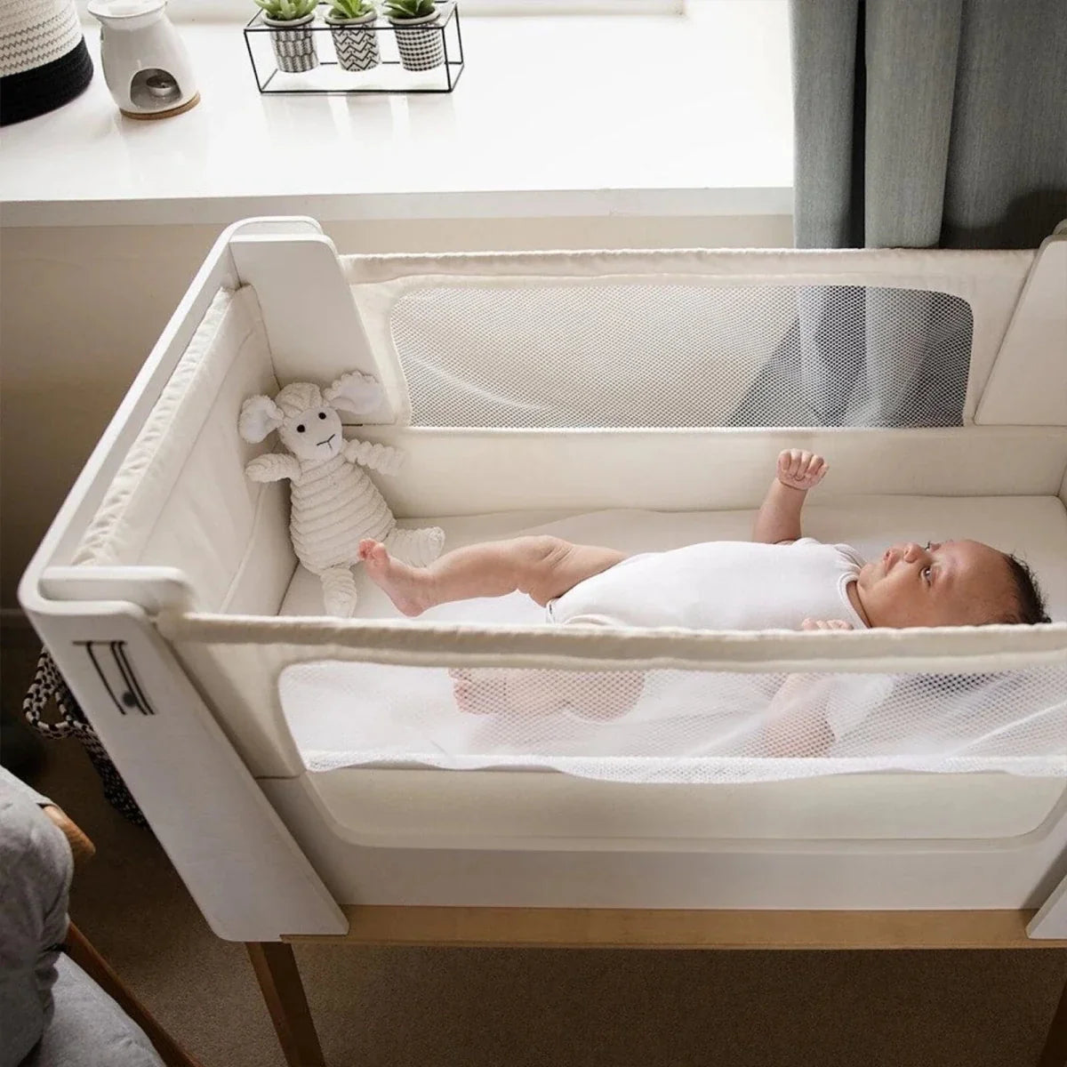 Gaia Baby Hera Bedside Crib² - White/Natural