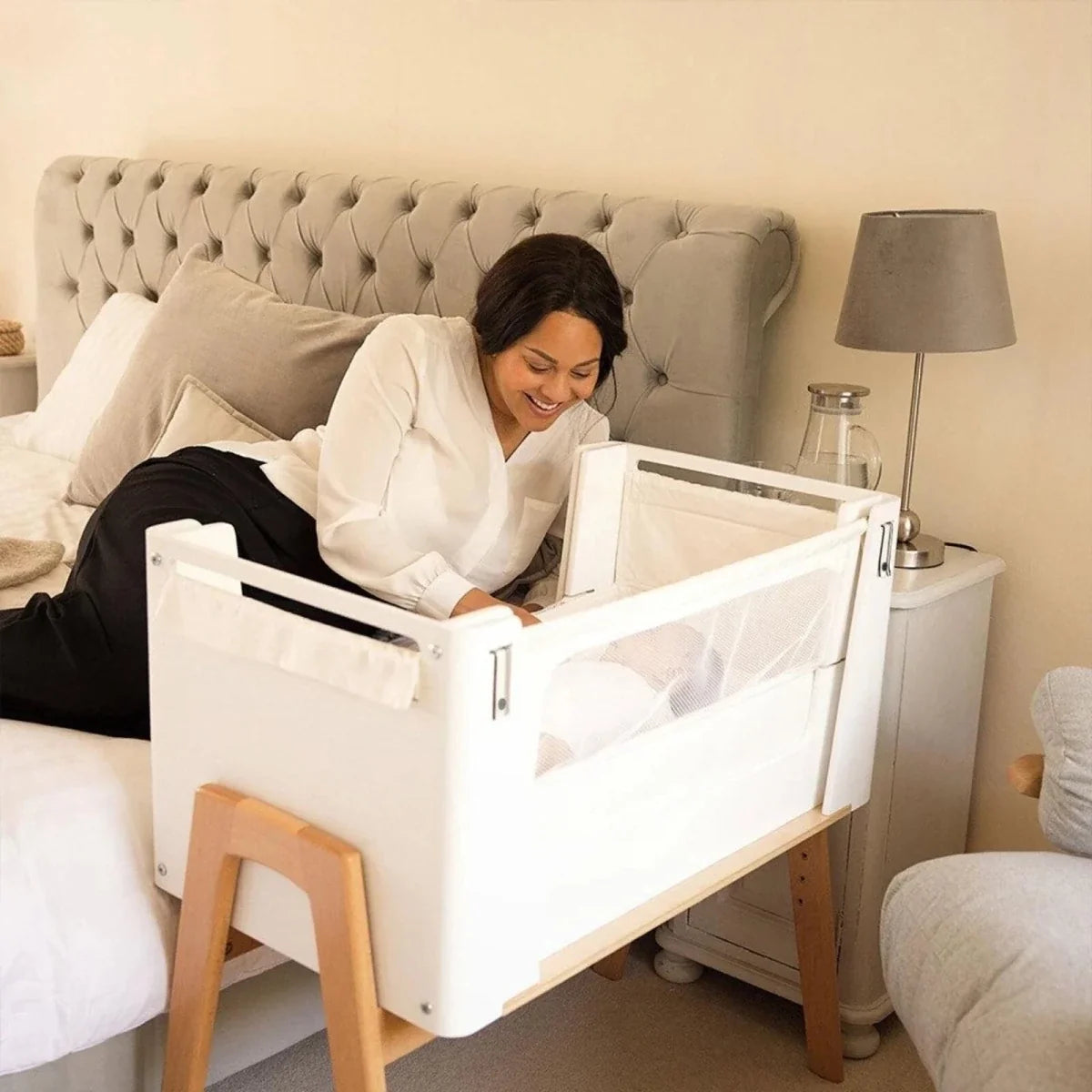 Gaia Baby Hera Bedside Crib² - White/Natural