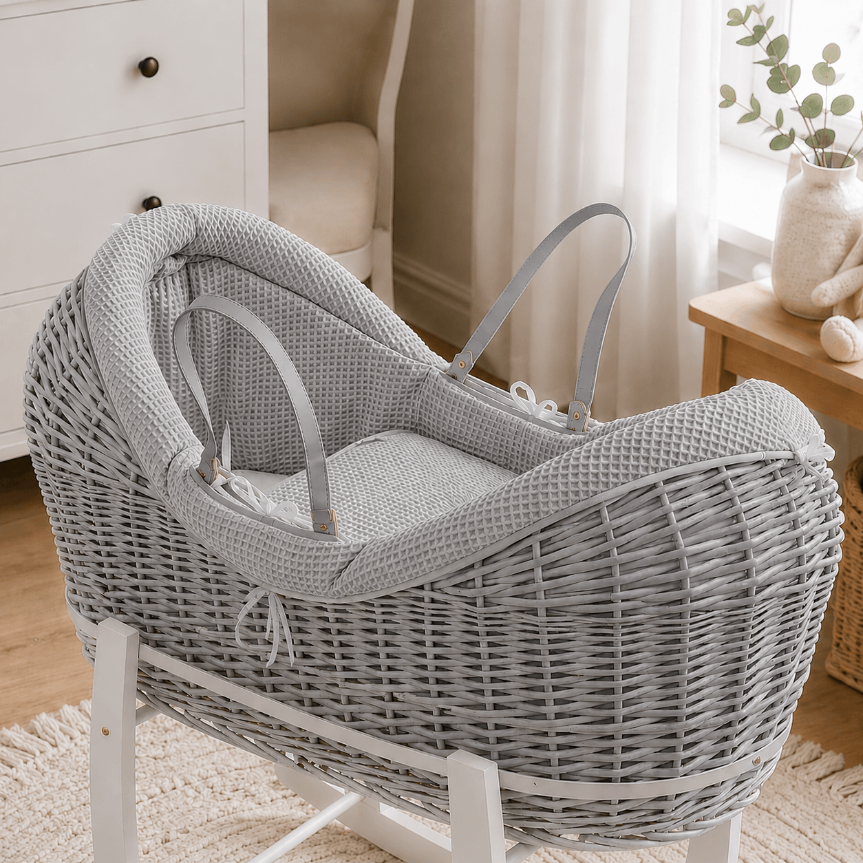 Wicker Deluxe Pod Baby Moses Basket With Stand