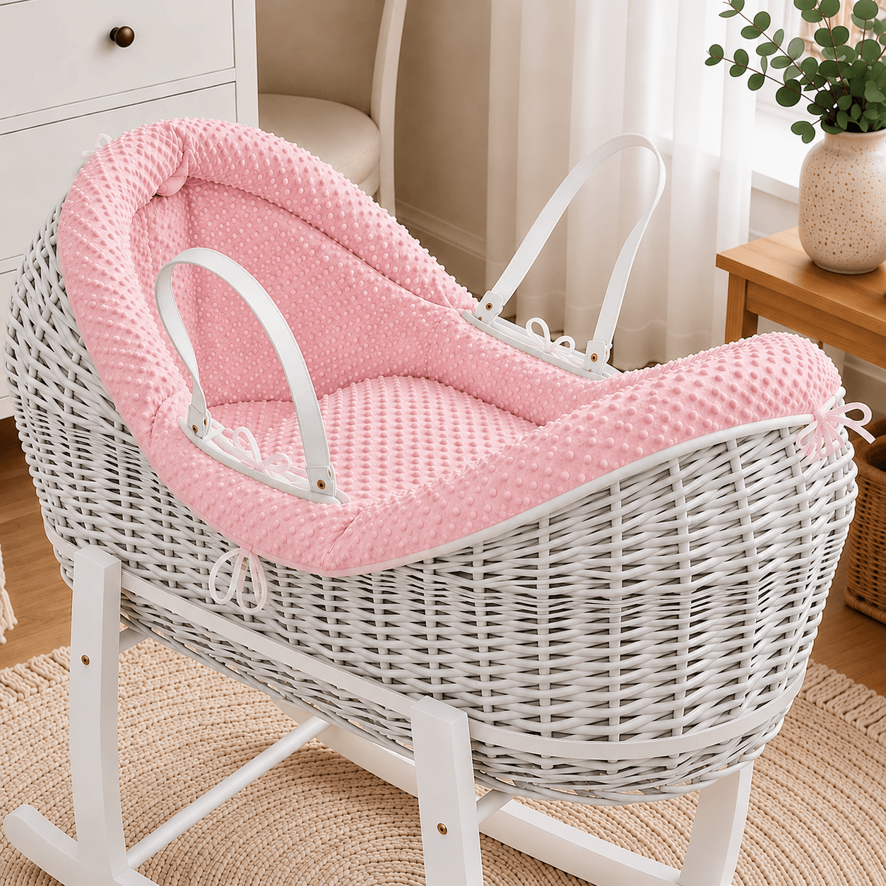 Wicker Deluxe Pod Baby Moses Basket With Stand