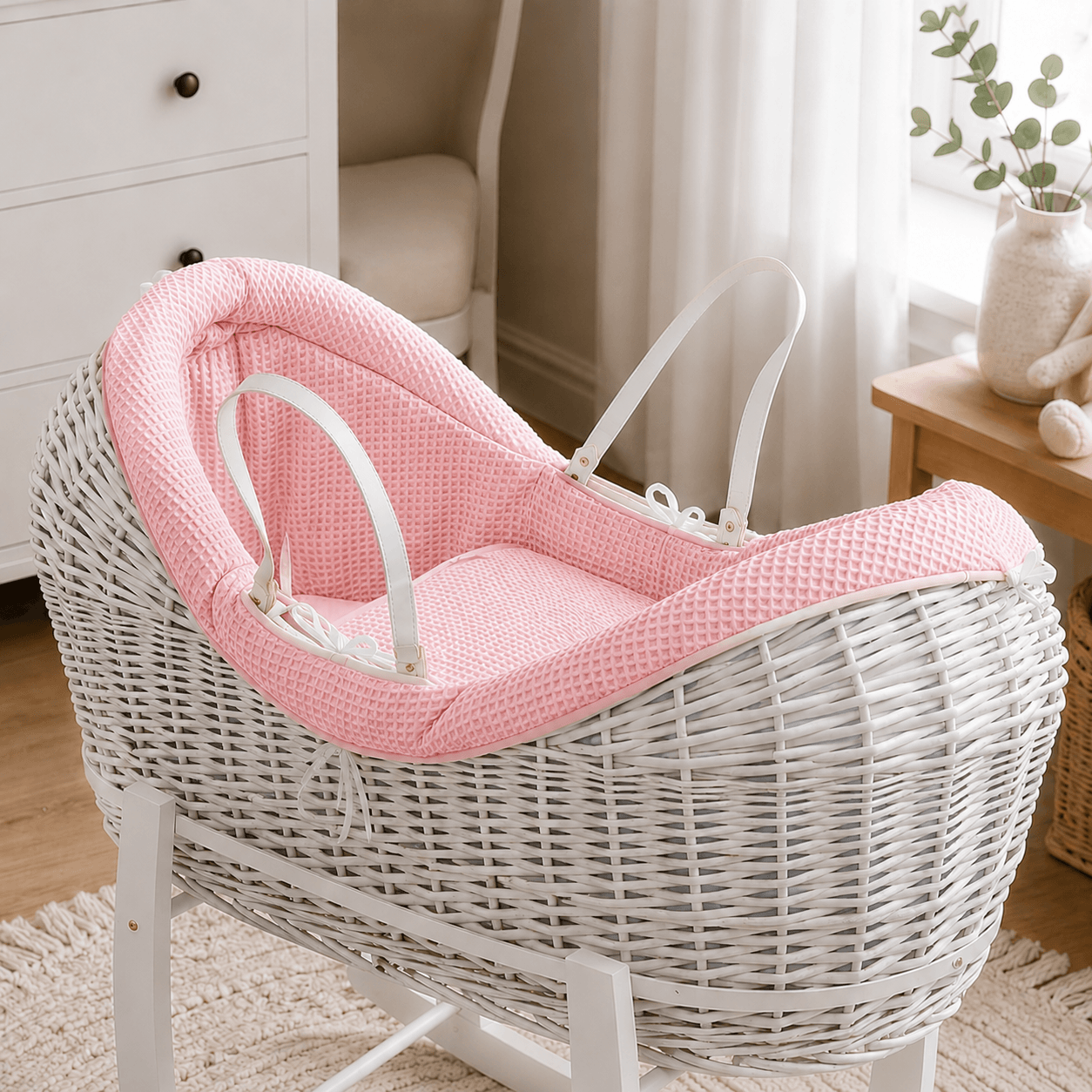 Wicker Deluxe Pod Baby Moses Basket With Stand
