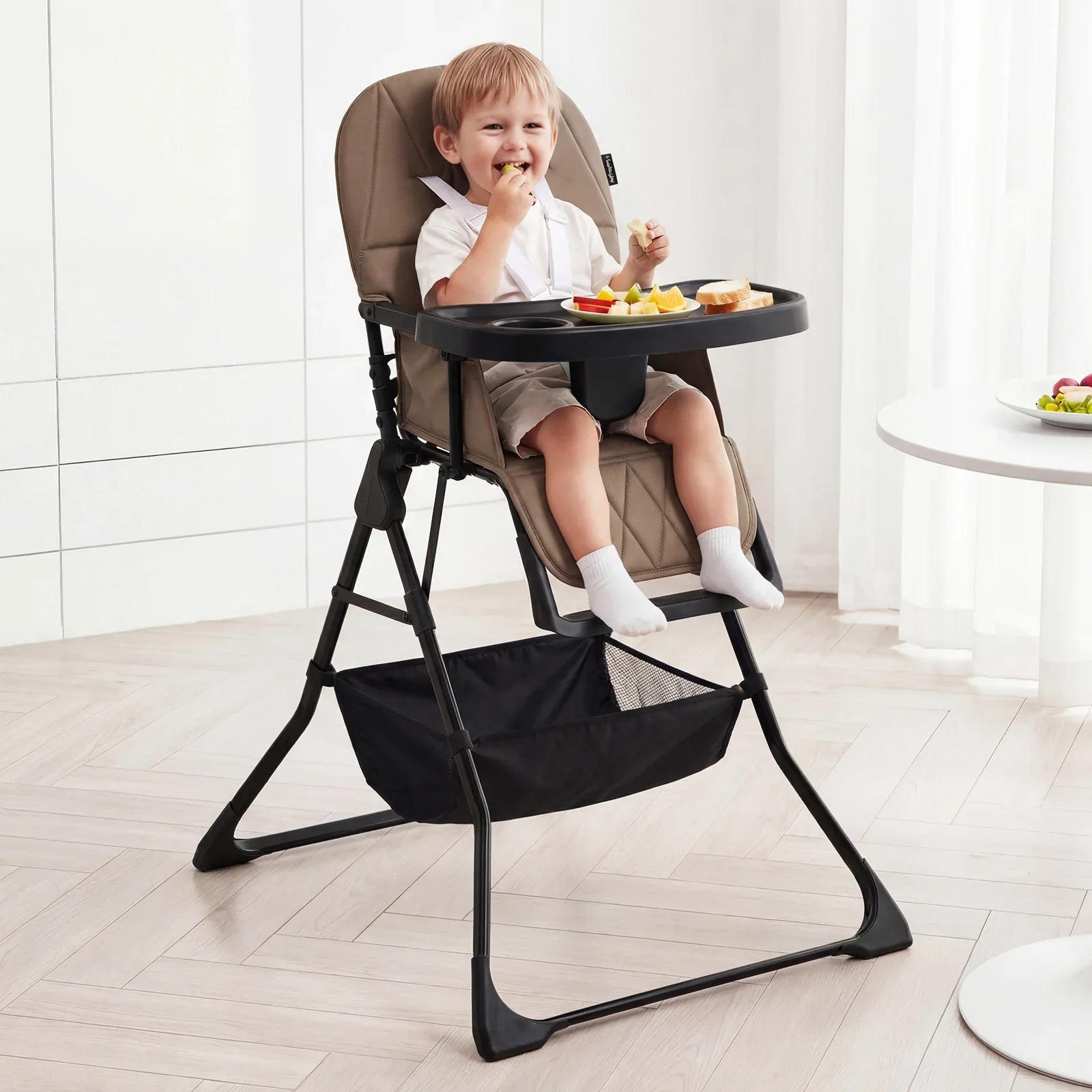 Portable High Chair with 3-Level Adjustable Tray and Footrest-Coffee