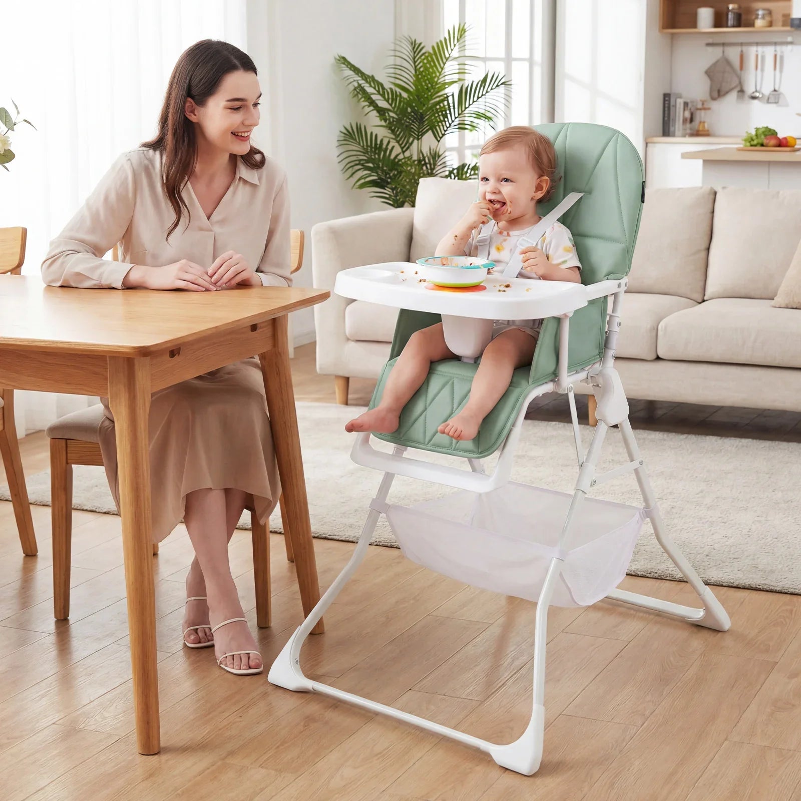 Portable High Chair with 3-Level Adjustable Tray and Footrest-Coffee
