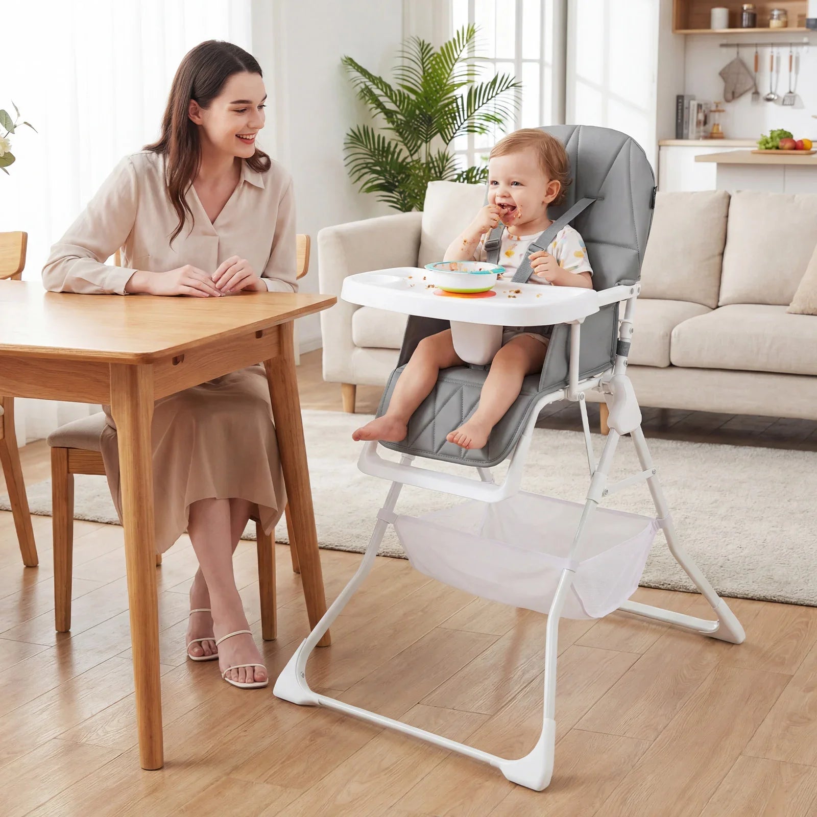 Portable High Chair with 3-Level Adjustable Tray and Footrest-Coffee