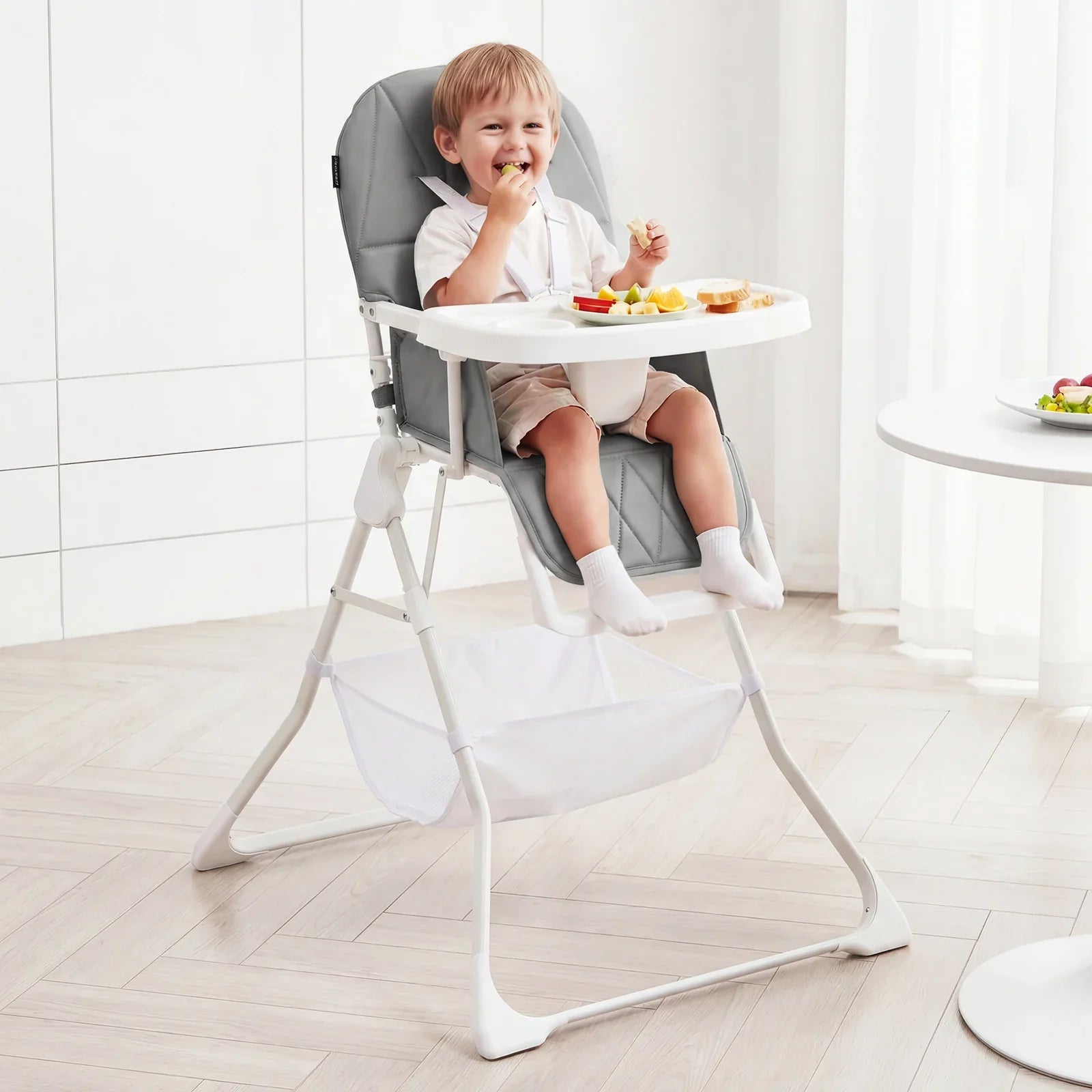 Portable High Chair with 3-Level Adjustable Tray and Footrest-Coffee