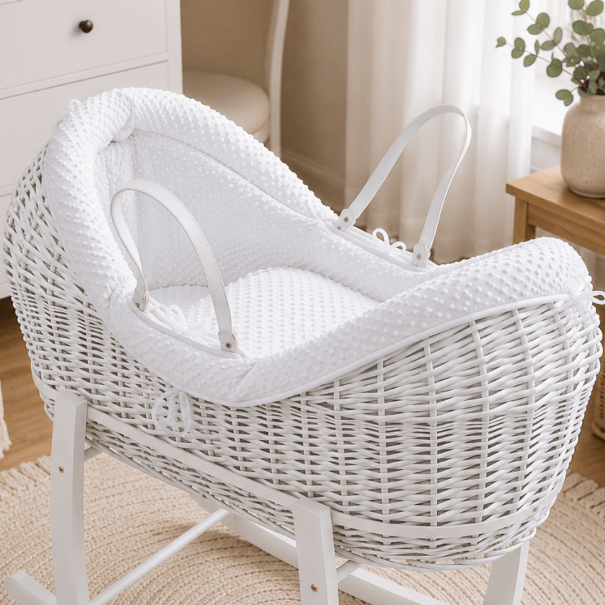 Wicker Deluxe Pod Baby Moses Basket With Stand