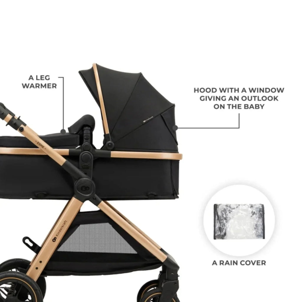 Kinderkraft Esme Pro 3-in-1 Travel System with Mink Pro Car Seat - Pure Black