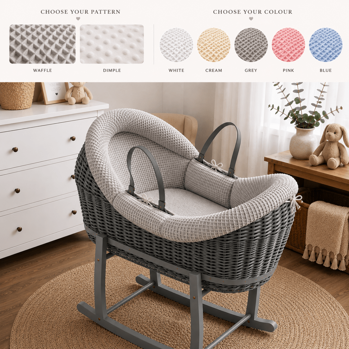 Wicker Deluxe Pod Baby Moses Basket With Stand
